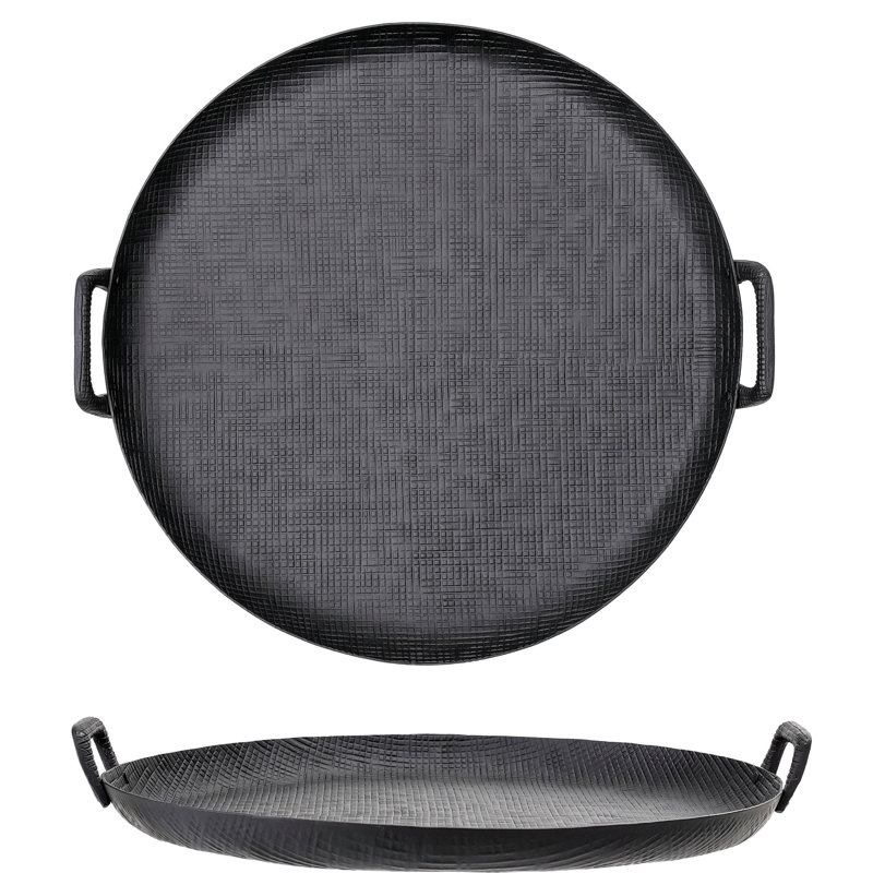 Bloomingville Round Black Metal Tray with Handles Perigold
